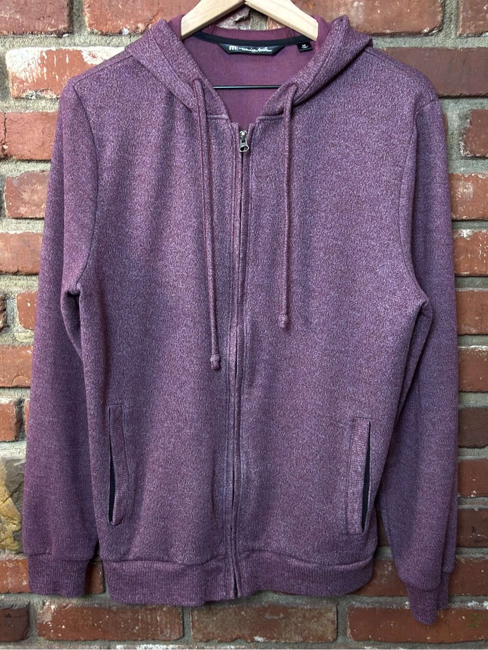 Travis Mathew Sweater Mens medium Heathered Burgundy Full Zip Golf hoodie travel